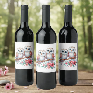 Owl Woodland Boho Rustic Country Wedding Wine Label
