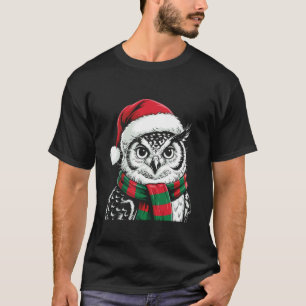 Owl Xmas Santa Hat Scarf Christmas Costume T-Shirt