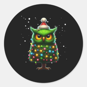 Owl Xmas Tree Owls Christmas Tree Decoration Merry Classic Round Sticker