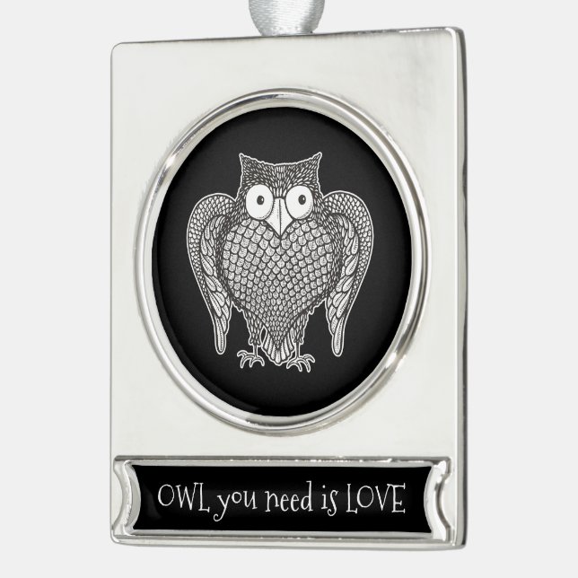 Owl you Need Silver Plated Banner Ornament (Left)