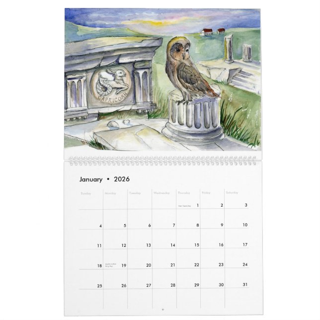 Owl zodiac fantasy watercolors 2015 calendar (Jan 2026)