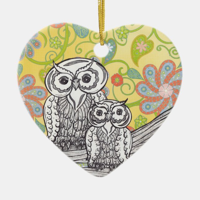 Owls 03 ceramic ornament (Front)