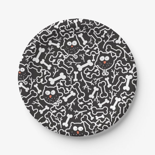 Owls and bones paper plate (Front)