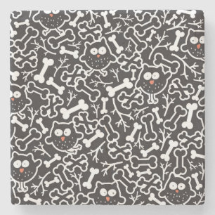 Owls and bones stone coaster