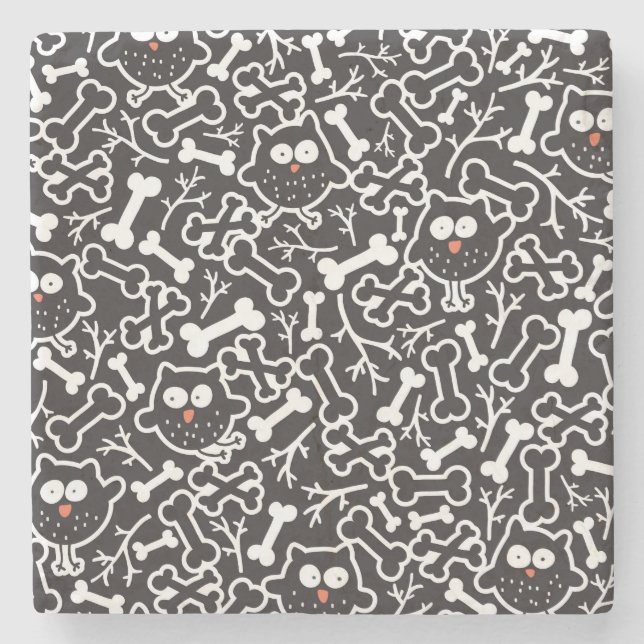 Owls and bones stone coaster (Front)