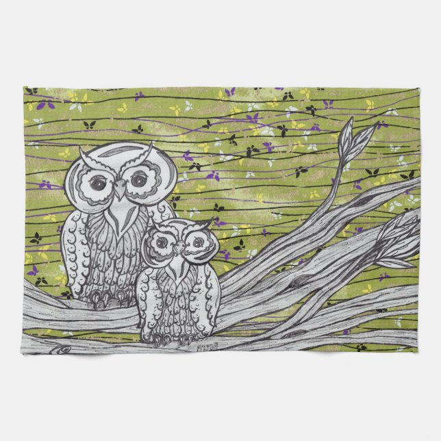 Owls and Butterflies 2 Kitchen Towel (Horizontal)