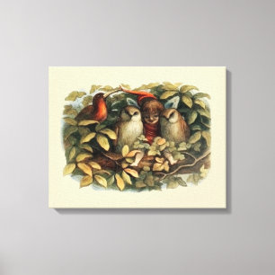 Owls and Elf Fairies Nature Illustration Canvas Print