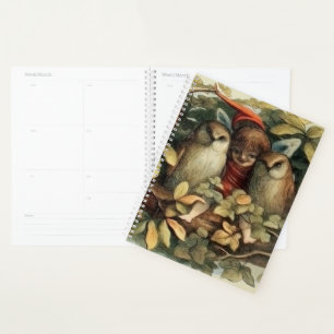 Owls and Elf Fairies Nature Illustration Planner