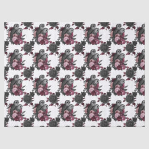 Owls and Flowers on White Decoupage Tissue Paper