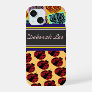 owls and ladybugs personalised iPhone 15 case