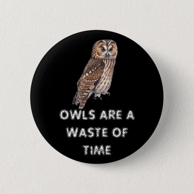 owls are a waste of time 6 cm round badge (Front)