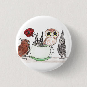 Owls at Teatime 3 Cm Round Badge