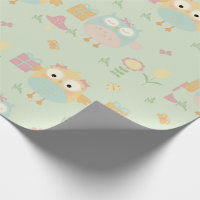Owls Birthday Presents Green Blue Flowers Simple