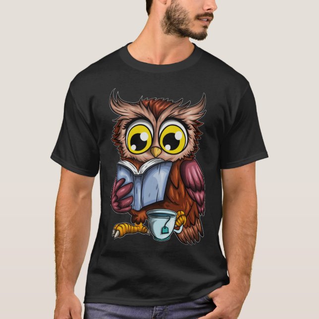 Owls Book Newspaper Crime Novel Hot Tea Cup Owl Re T-Shirt (Front)