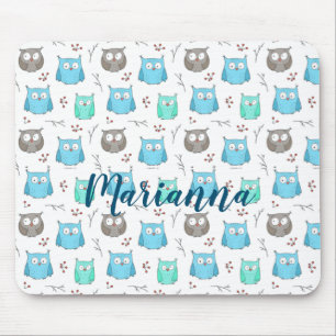 Owls & Branches Pattern Mouse Pad