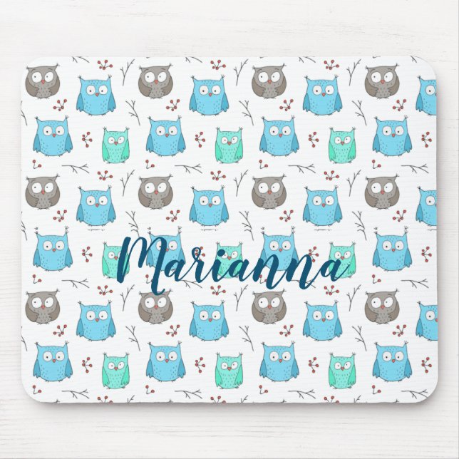 Owls & Branches Pattern Mouse Pad (Front)