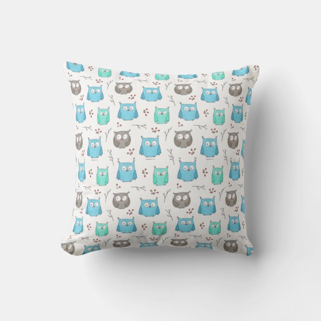 Owls & Branches Pattern Throw Pillow (Front)