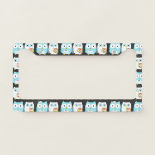 Owls Bride and Groom Pattern Cute Newlywed Couple Licence Plate Frame