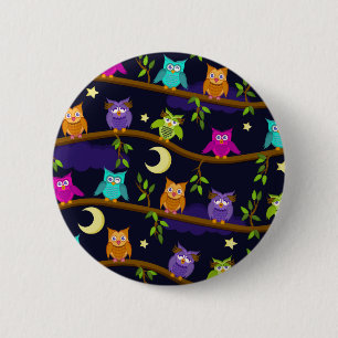 owls by night 6 cm round badge