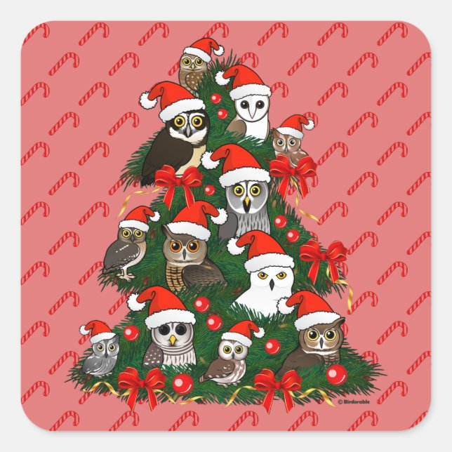Owls Christmas Tree Square Sticker (Front)