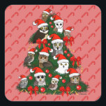 Owls Christmas Tree Square Sticker<br><div class="desc">This cute holiday design from Birdorable is a treeful of owls in Santa Claus hats! The owls are arranged in a Christmas tree shape -- they are so festive! Whooo's ready to celebrate the holidays with cute cartoon owls?!?</div>