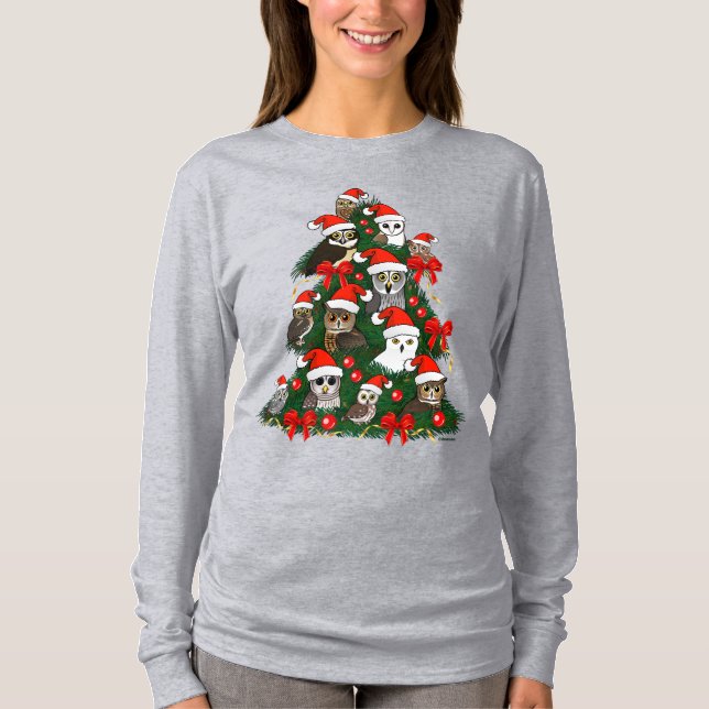 Owls Christmas Tree T-Shirt (Front)