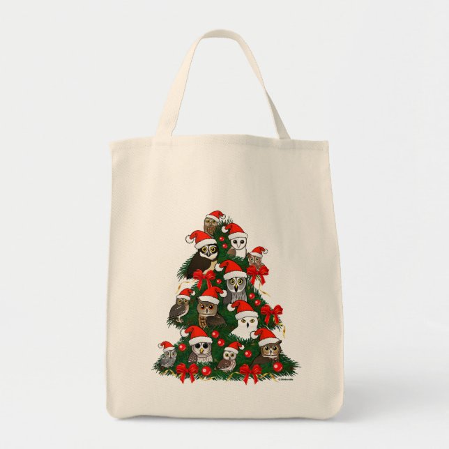 Owls Christmas Tree Tote Bag (Front)