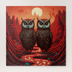 Owls couple on the mountains jigsaw puzzle
