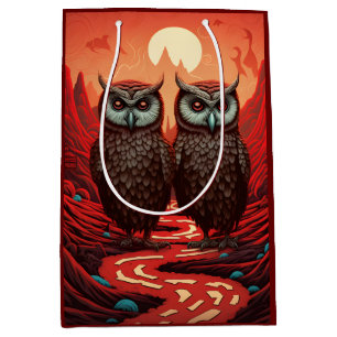 Owls couple surrealistic medium gift bag