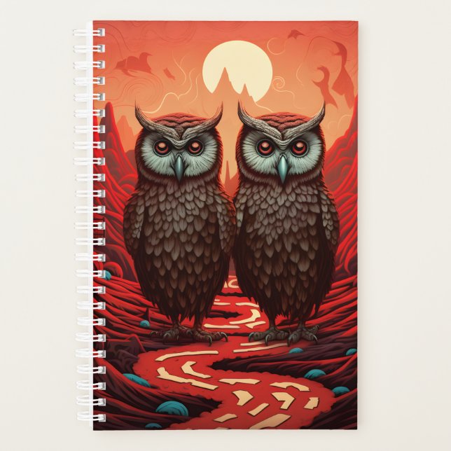 Owls couple surrealistic planner (Front)