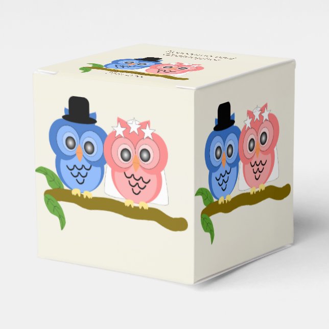 Owls Design Champagne Coloured Wedding Favour Box (Front Side)