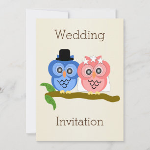 Owls Design Champagne Coloured Wedding Invitation
