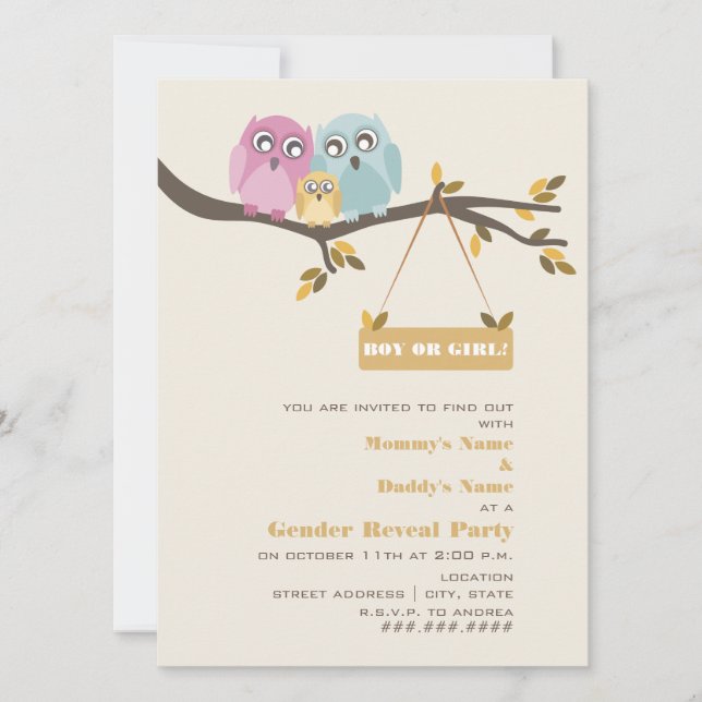 Owls Fall Gender Reveal Party Invitation (Front)