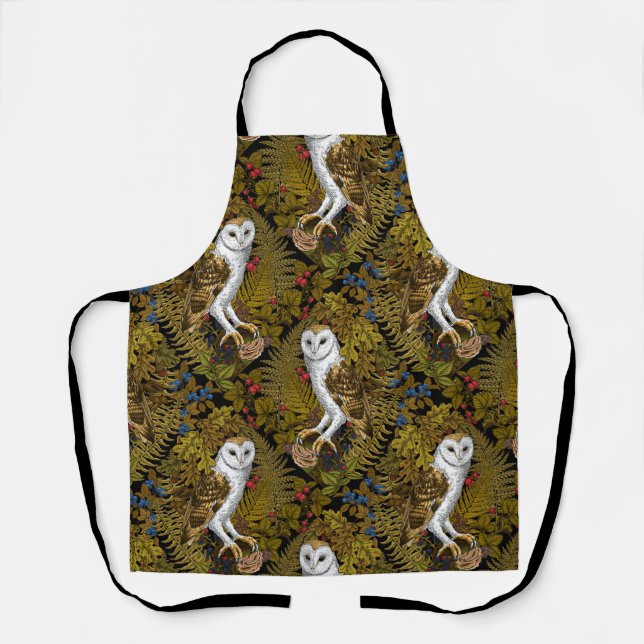 Owls, ferns, oak and berries 2 apron (Front)