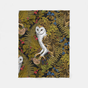 Owls, ferns, oak and berries 2 fleece blanket