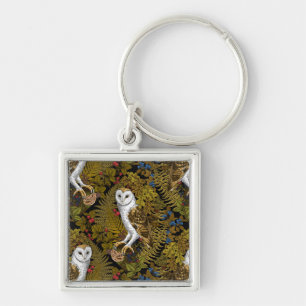 Owls, ferns, oak and berries 2 key ring