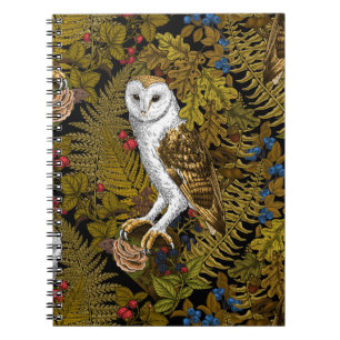 Owls, ferns, oak and berries 2 notebook