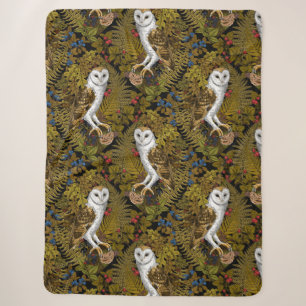 Owls, ferns, oak and berries 2 sherpa blanket