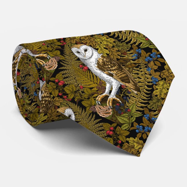 Owls, ferns, oak and berries 2 tie (Rolled)