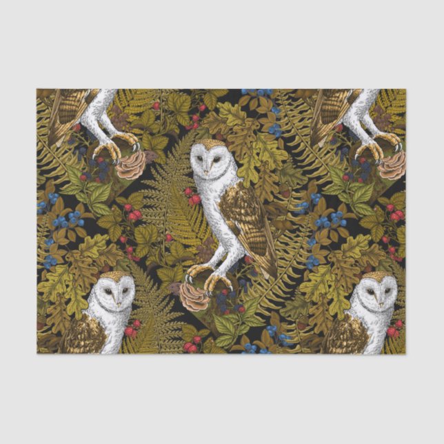 Owls, ferns, oak and berries 2 tissue paper (Front)