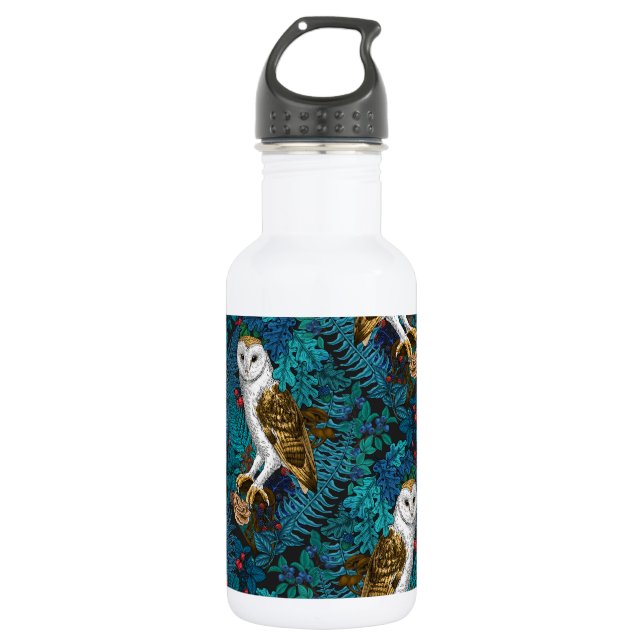 Owls, ferns, oak and berries 3 532 ml water bottle (Front)