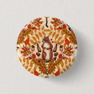 Owls, ferns, oak and berries 3 cm round badge