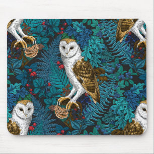 Owls, ferns, oak and berries 3 mouse pad