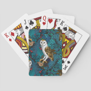 Owls, ferns, oak and berries 3 playing cards