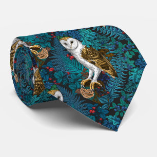 Owls, ferns, oak and berries 3 tie
