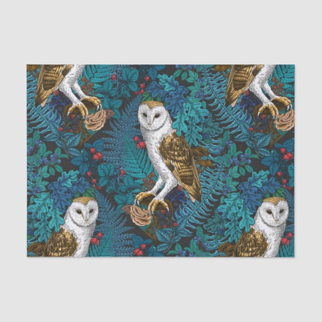 Owls, ferns, oak and berries 3 tissue paper (Front)