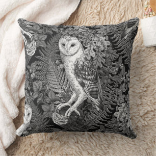 Owls, ferns, oak and berries 4 cushion