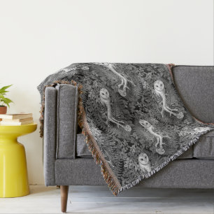 Owls, ferns, oak and berries 4 throw blanket