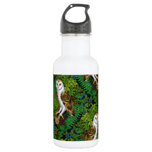 Owls, ferns, oak and berries 532 ml water bottle