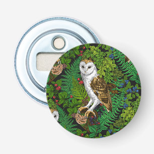 Owls, ferns, oak and berries bottle opener